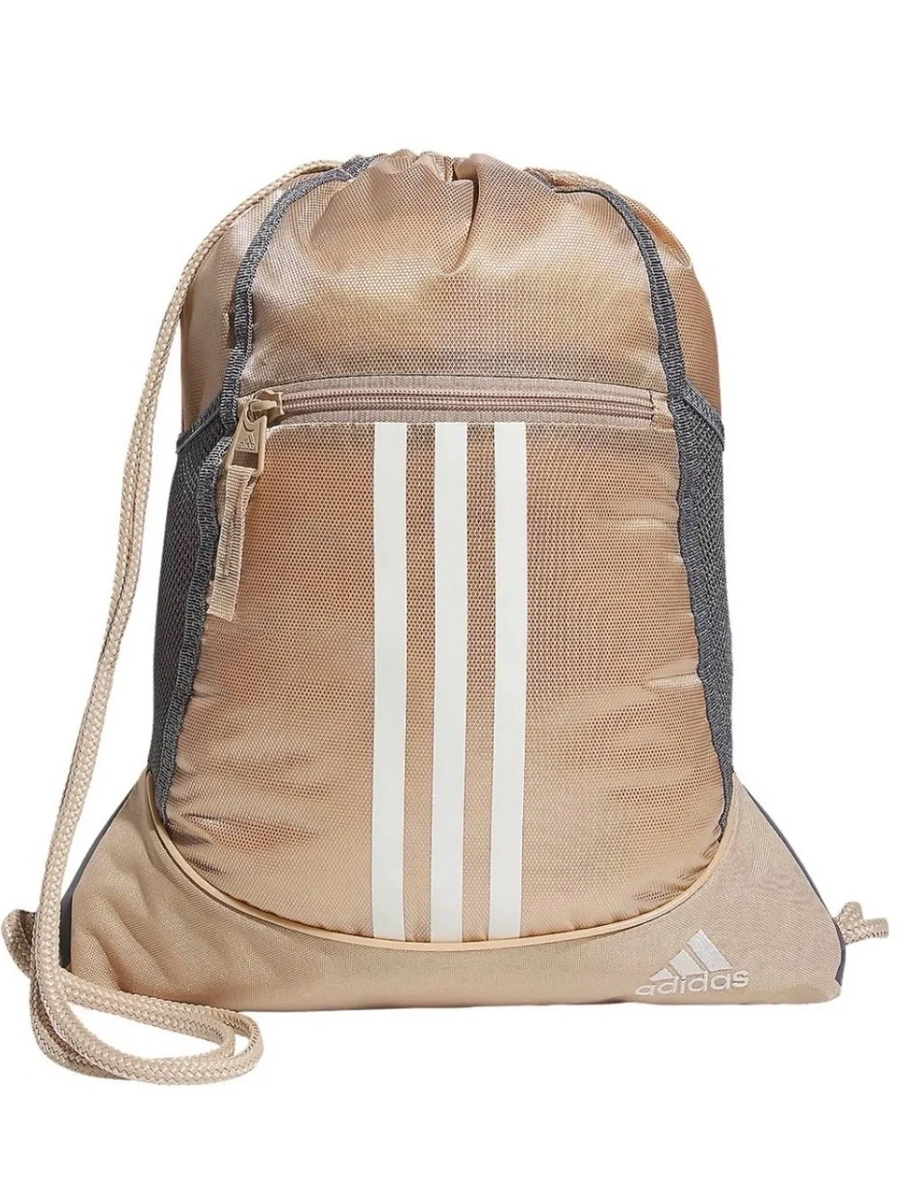 New mens womens adidas Tan Drawstring Backpack with White 3-Stripes